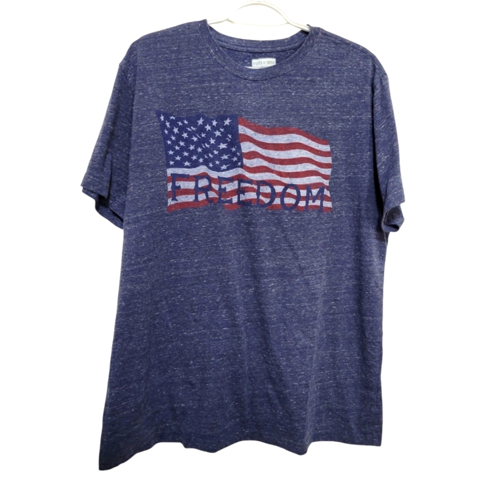 State of Mind Blue Short Sleeve Tee with Vintage Flag Design XL